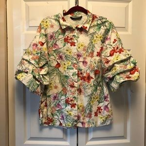 Zara Woman Floral Balloon Sleeve Shirt